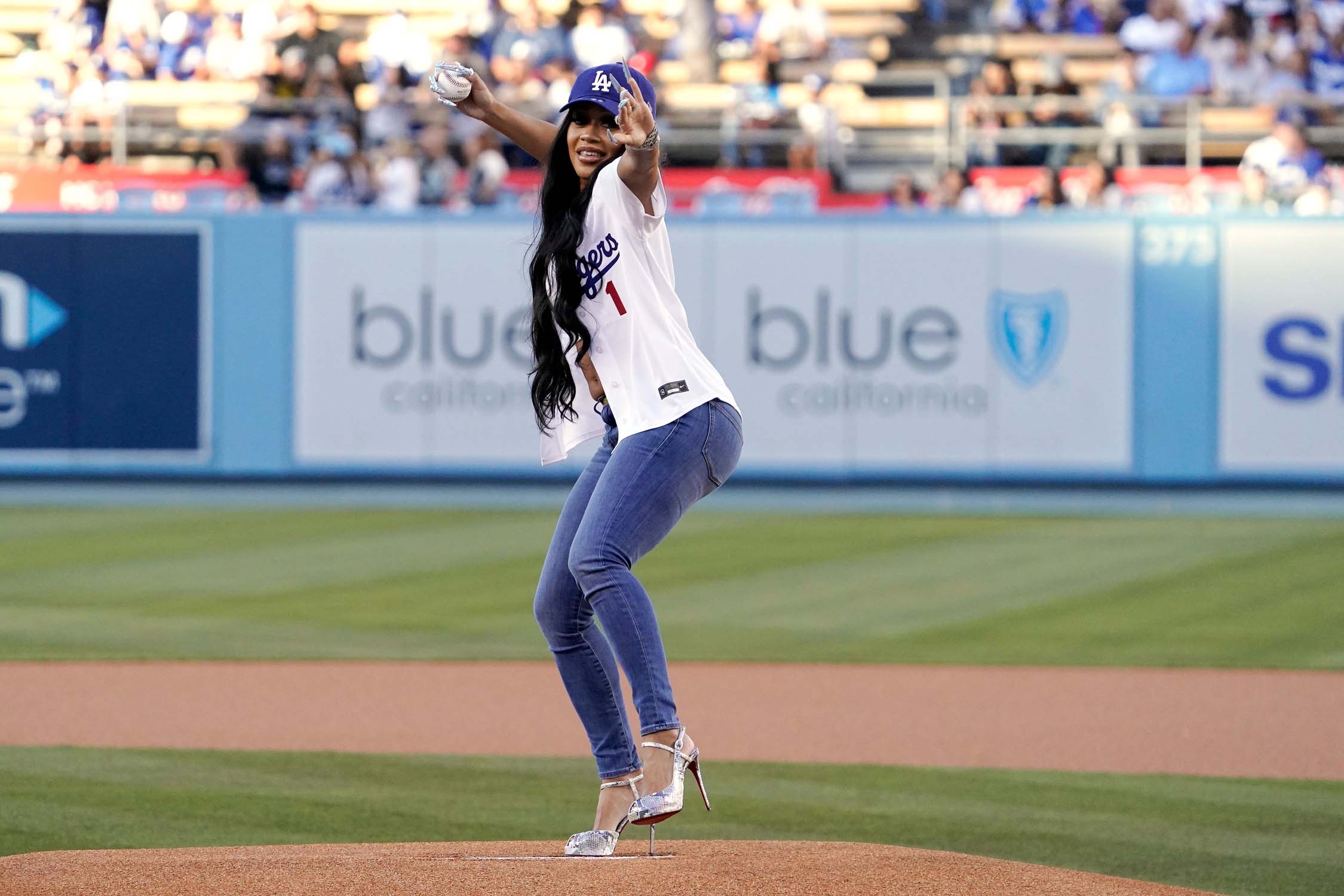 Saweetie’s First Pitch At Dodgers Game