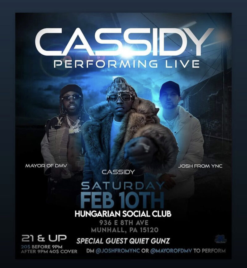 Cassidy’s Unmissable Live Show at Munhall: A Night classic night of straight Hiphop coming February 10th, 2024!