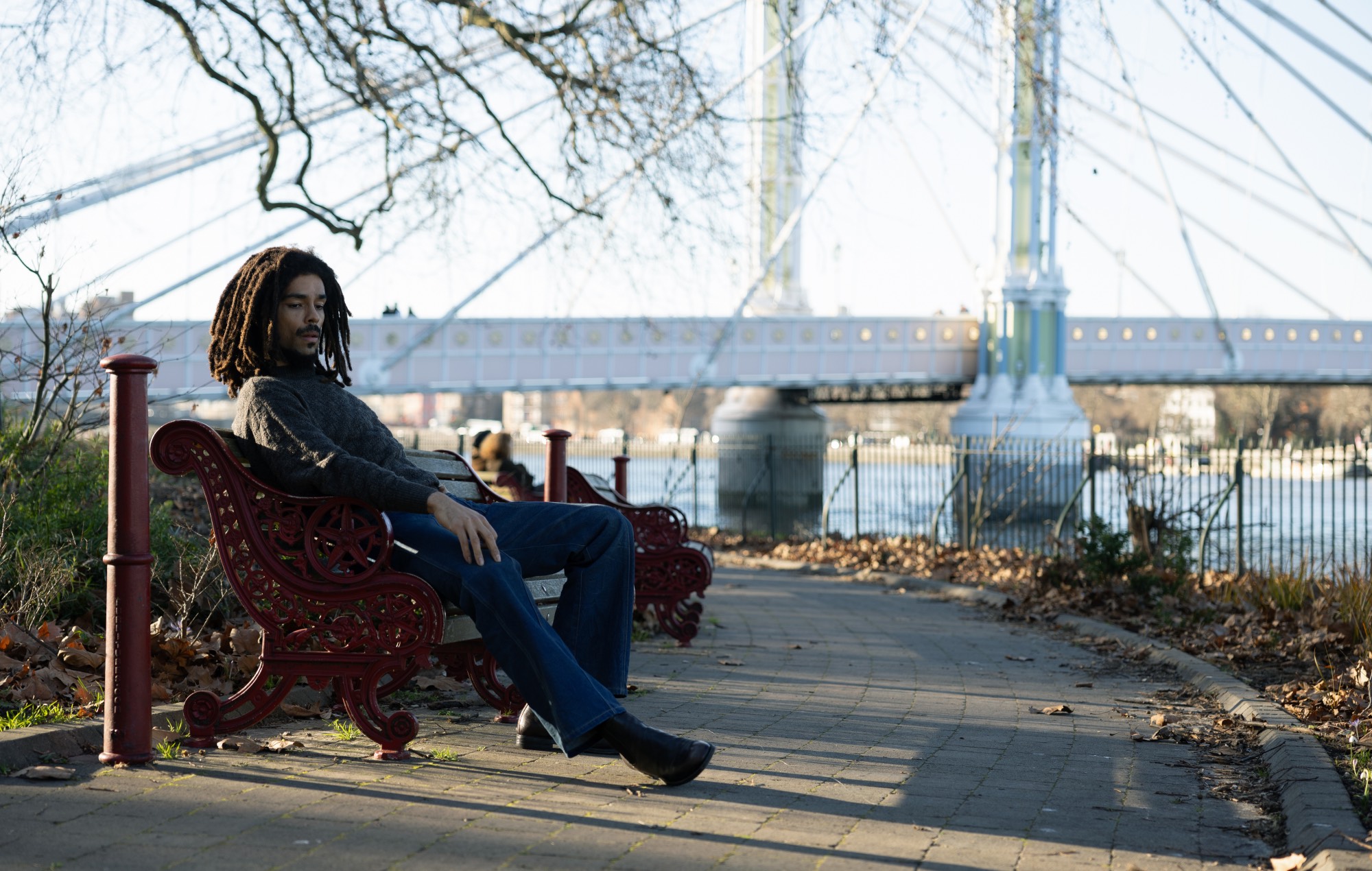 ‘Bob Marley: One Love’: reggae pioneer goes jogging by the Thames in exclusive images