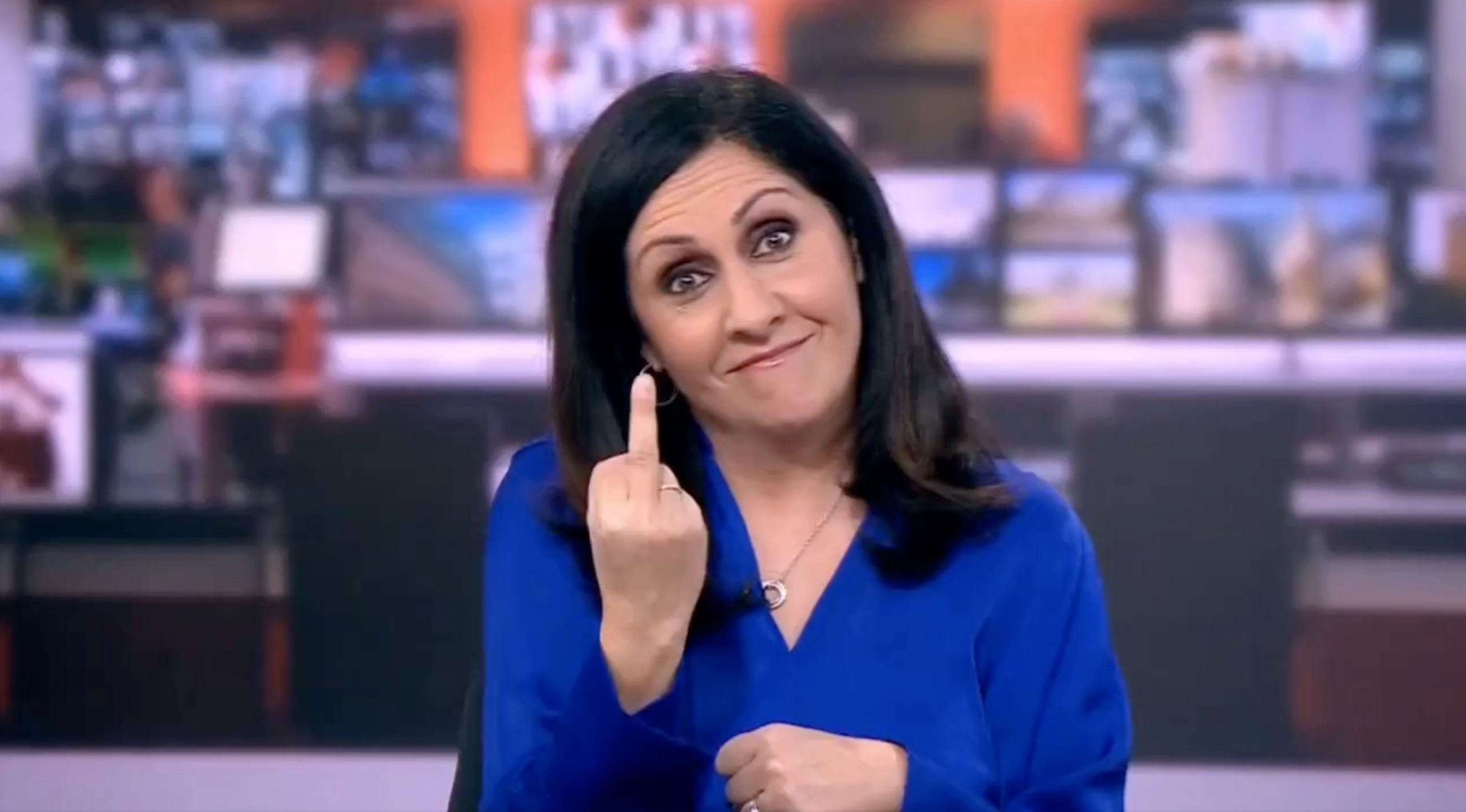 Watch full viral clip of BBC presenter giving the middle finger to camera on air