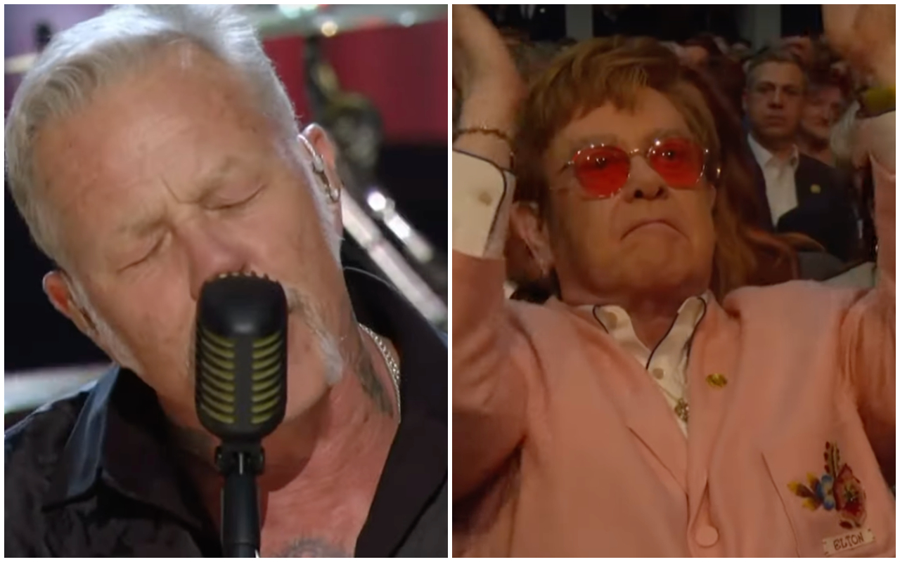 “Sir Elton helped cover Nothing Else Matters, and tonight, you can see us return the favor!” Watch a clip of Metallica performing a rollocking cover of Elton John classic, Funeral For A Friend/Love Lies Bleeding, with Elton looking on approvingly
