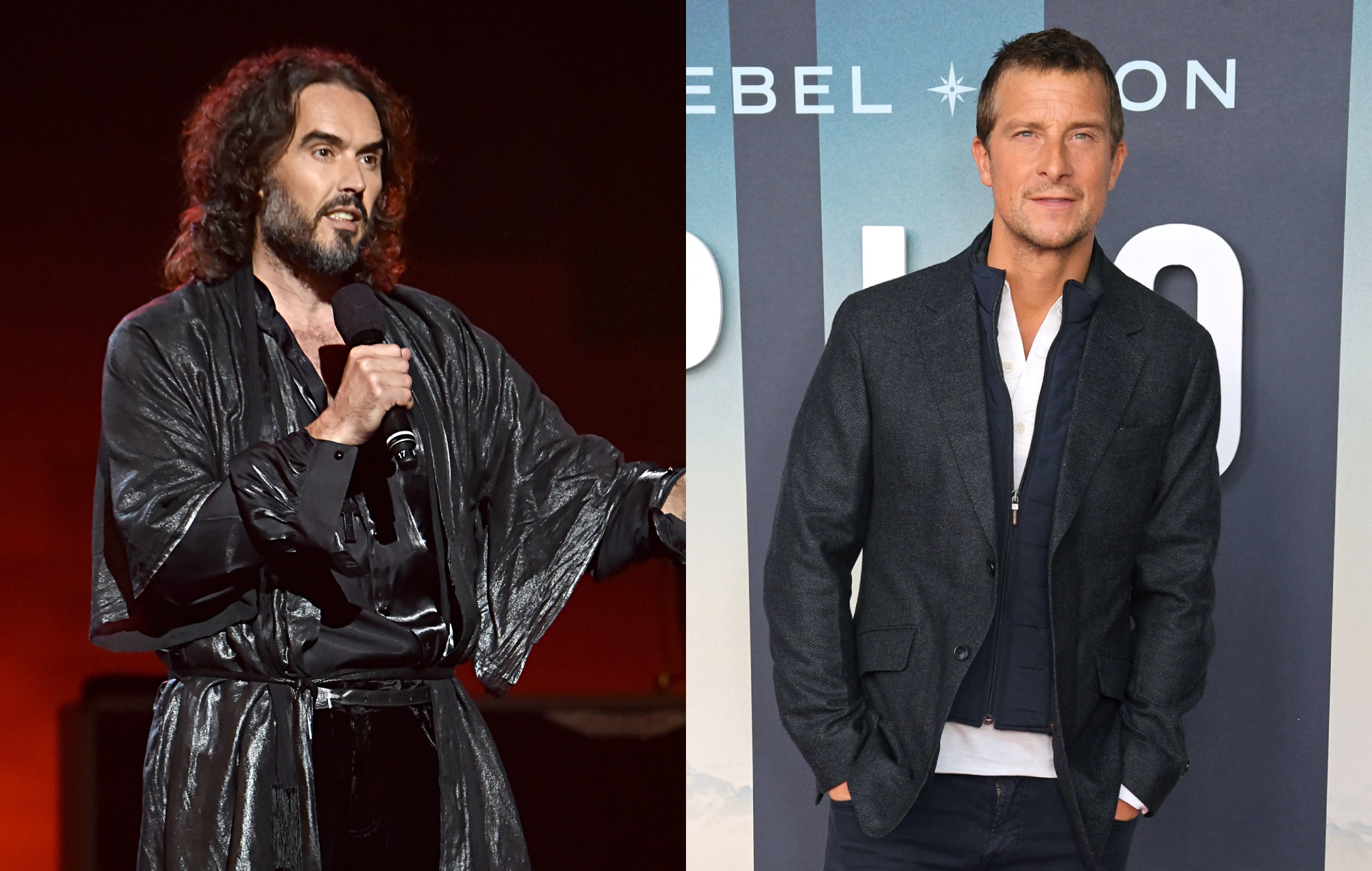Russell Brand embraces Bear Grylls as he shares photo from River Thames baptism