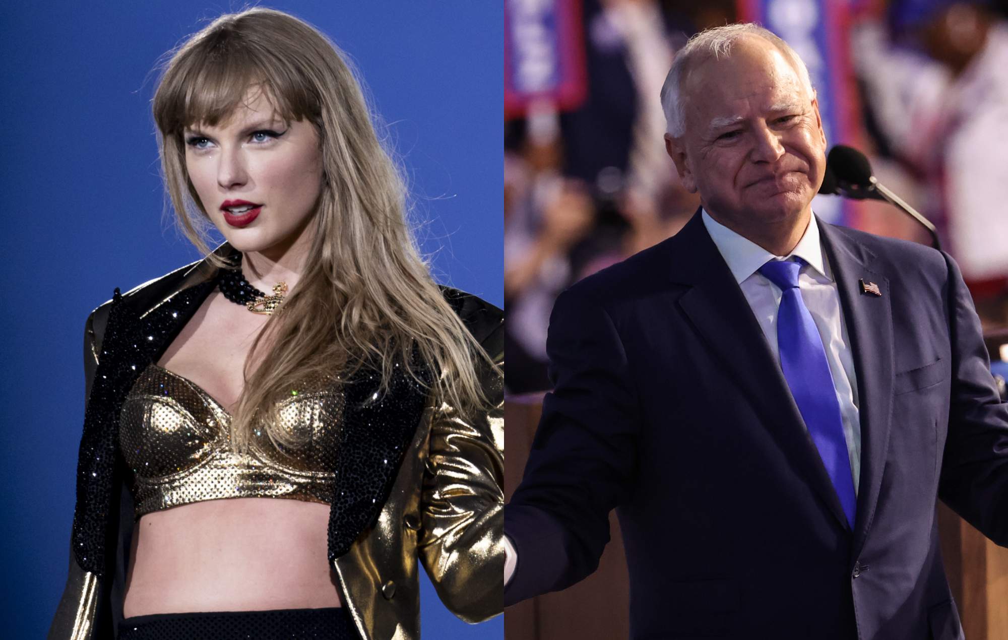 Democratic vice-presidential nominee Tim Walz shouts out “fellow cat owner Taylor Swift” at Wisconsin rally