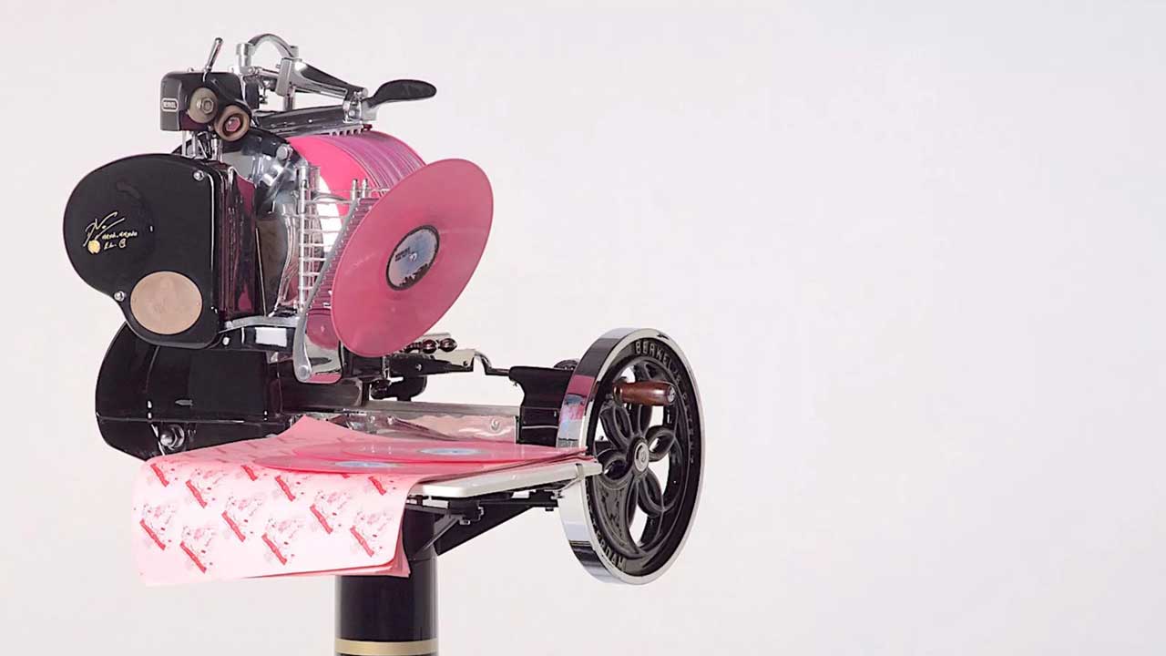 You can buy a vintage ham slicer for $34,000 but the ‘ham’ is made from pink vinyl copies of Pink Floyd’s Animals