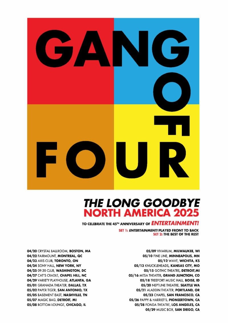 Gang of Four Announce Farewell North American Tour in Celebration of 45 Years of “Entertainment”