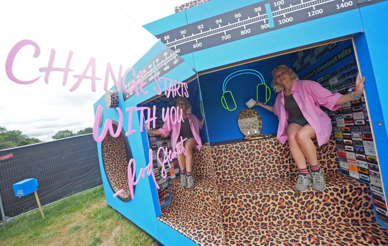 Check out the Rod Stewart-designed boom box-shaped leopard print toilet at Glastonbury 2025