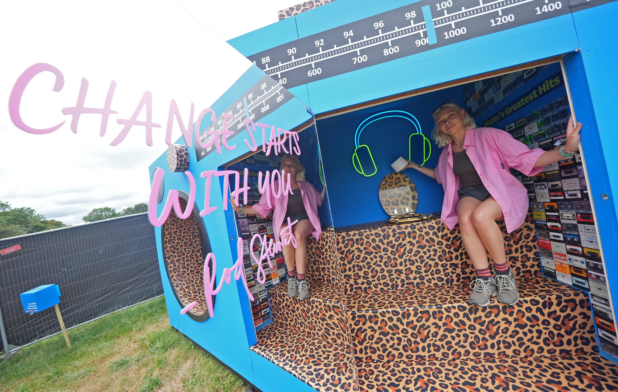 Check out the Rod Stewart-designed boom box-shaped leopard print toilet at Glastonbury 2025