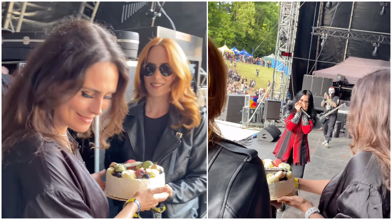 “Lucky gal right here!” Watch three absolute metal queens unite on stage as Sharon den Adel and Simone Simons surprise Cristina Scabbia for her birthday in the middle of a Lacuna Coil set