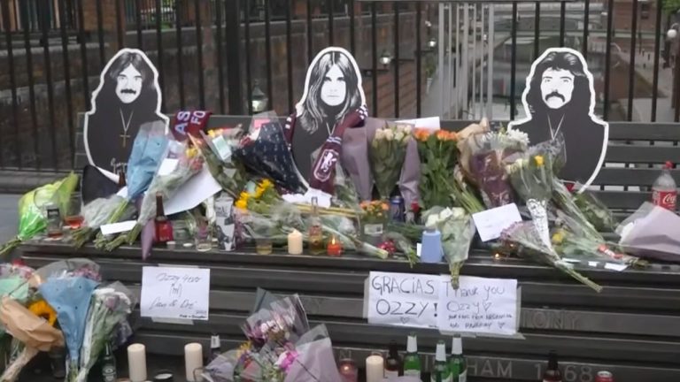 “He never lost his roots…he was a Brummie through and through.” Watch fans gather in Birmingham with flowers, speakers and a big screen to pay respects and celebrate the life of Ozzy Osbourne
