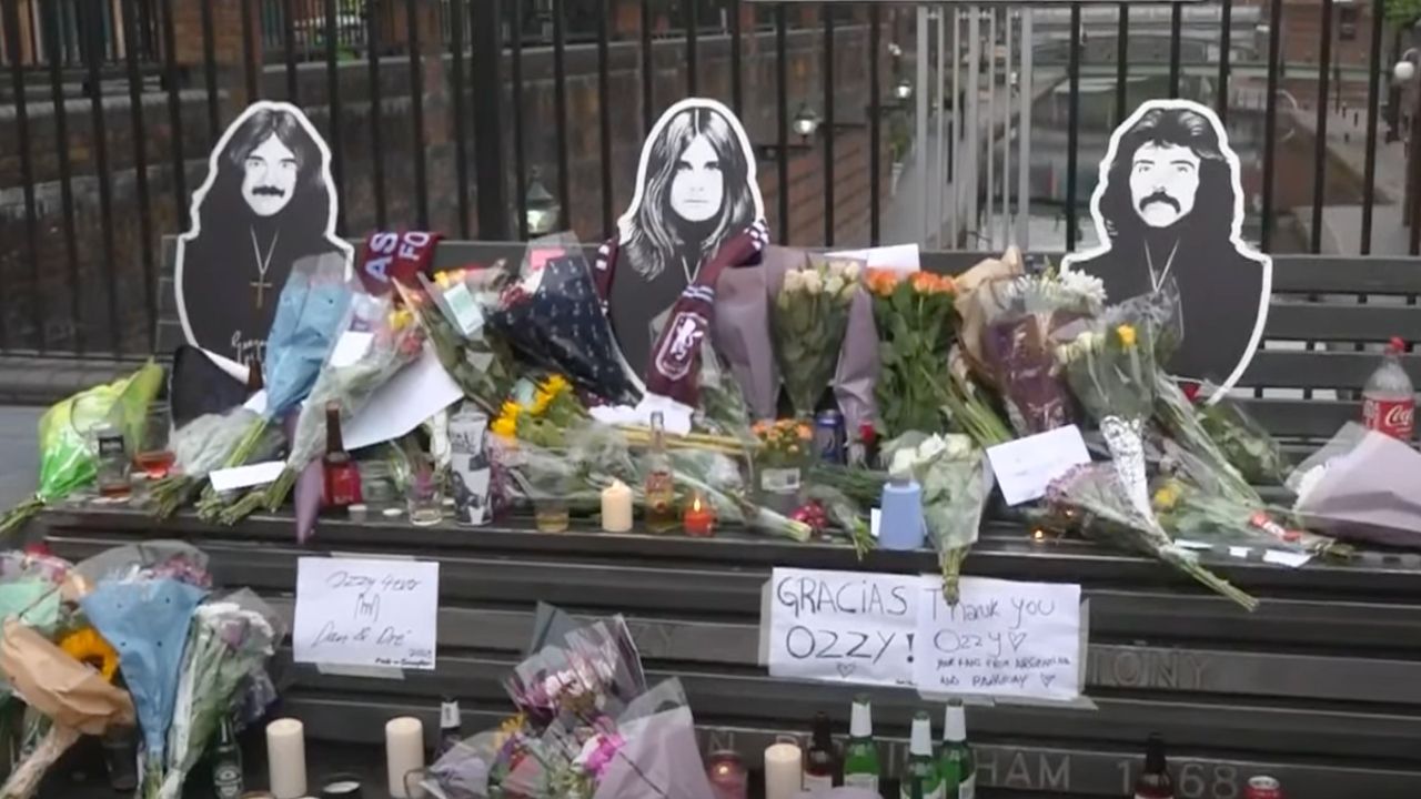 “He never lost his roots…he was a Brummie through and through.” Watch fans gather in Birmingham with flowers, speakers and a big screen to pay respects and celebrate the life of Ozzy Osbourne