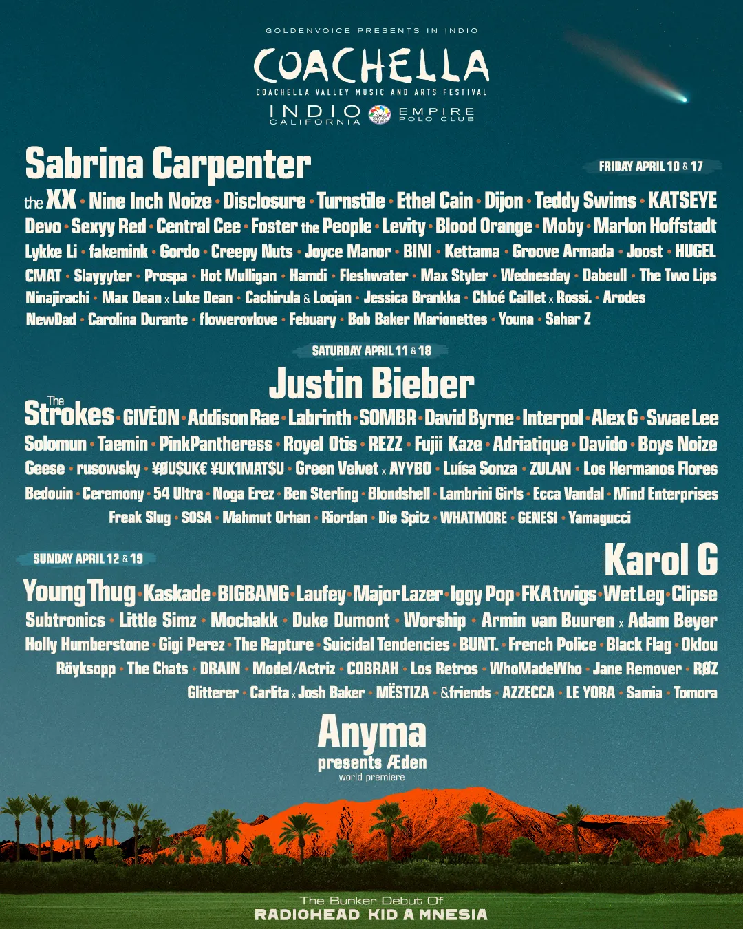 Coachella 2026 Lineup Announced with Iggy Pop, David Byrne, Devo, Interpol, Nine Inch Noize, French Police, and More!