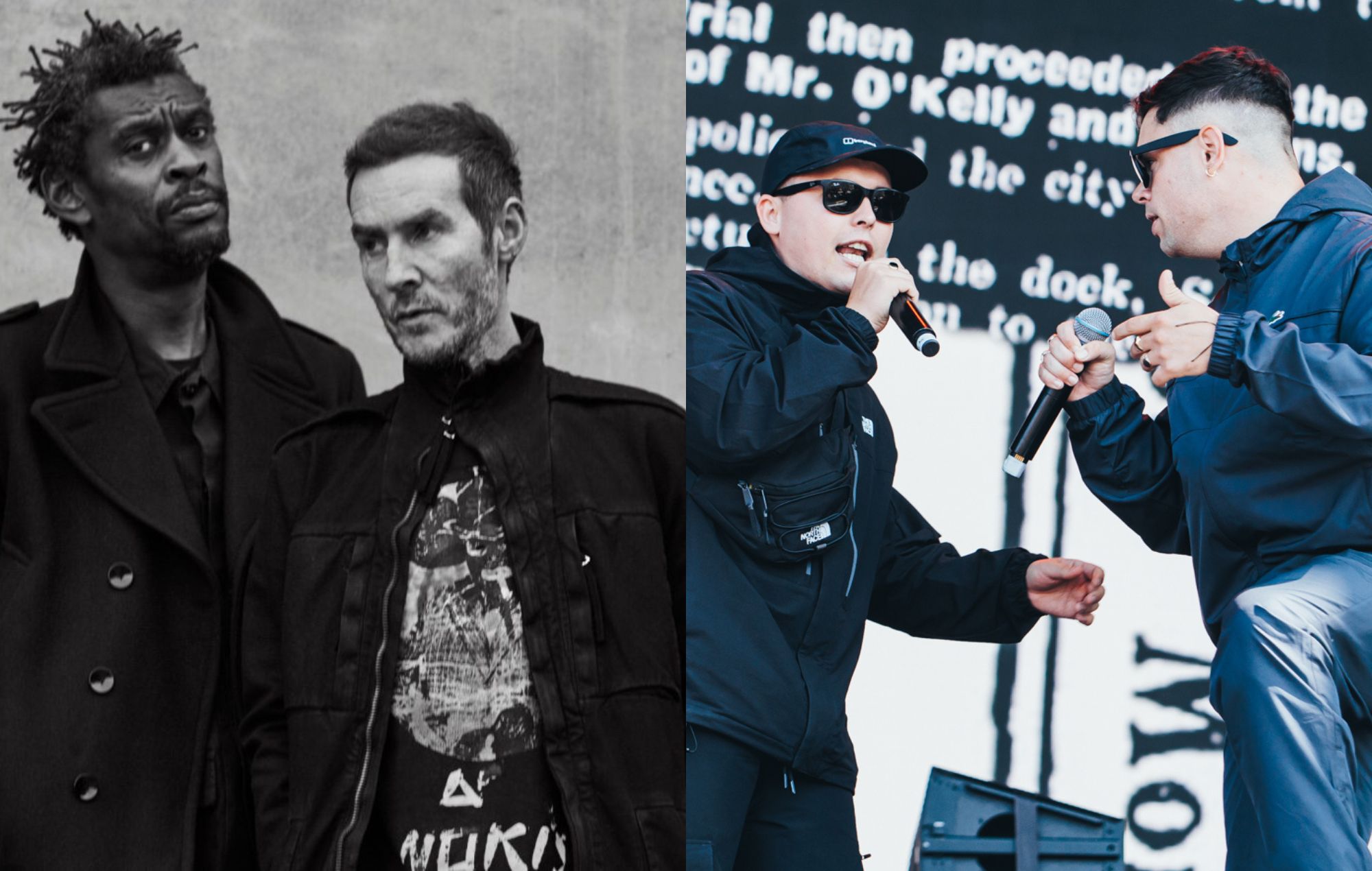 Massive Attack and Ben Jamal introduce Kneecap at Wembley Arena as “a band who refused to be silenced for their solidarity with the Palestinian people”