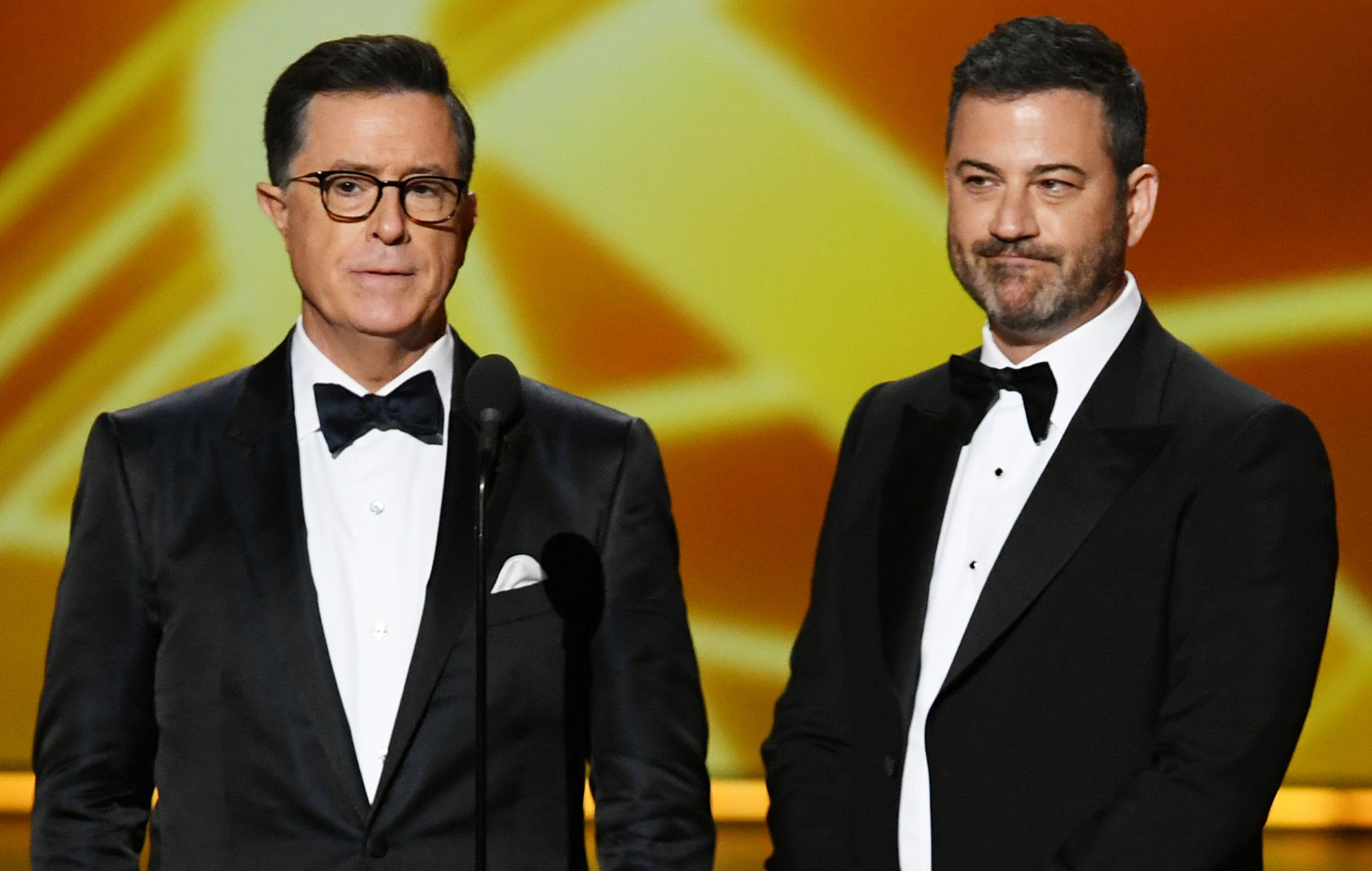 Stephen Colbert and David Letterman voice support for Jimmy Kimmel following talkshow suspension