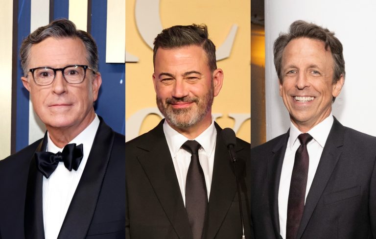 Seth Meyers, Jimmy Kimmel and Stephen Colbert tease Donald Trump in new group photo