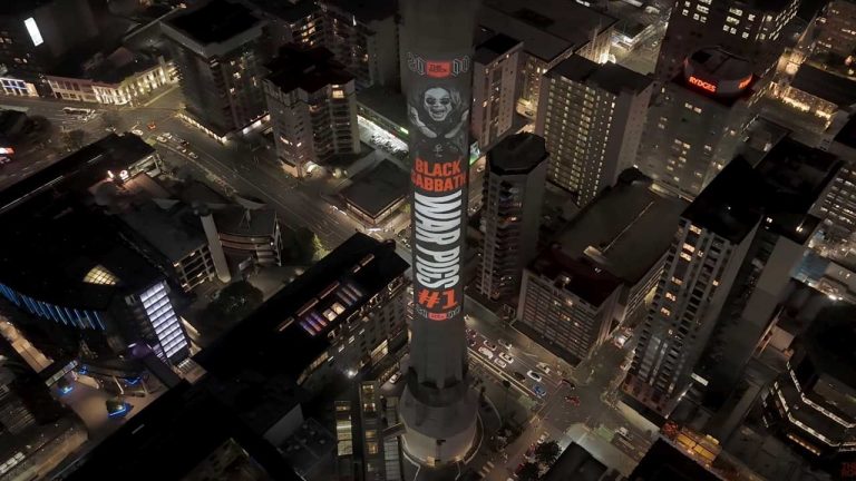 Ozzy Osbourne’s face appears on the side of New Zealand’s tallest building