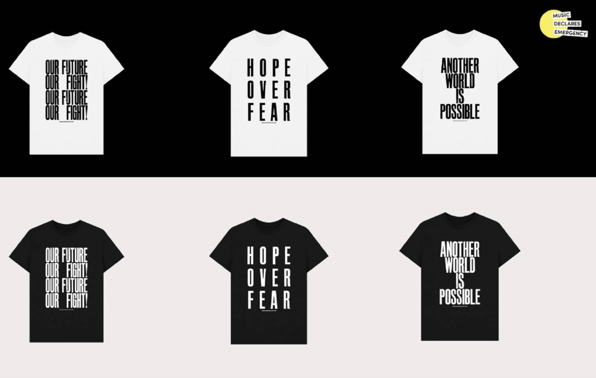 Music Declares Emergency launch new ‘Hope Over Fear’ t-shirt campaign with IDLES, Yard Act, Enter Shikari, Maisie Peters, jasmine 4.t and Music Venue Trust