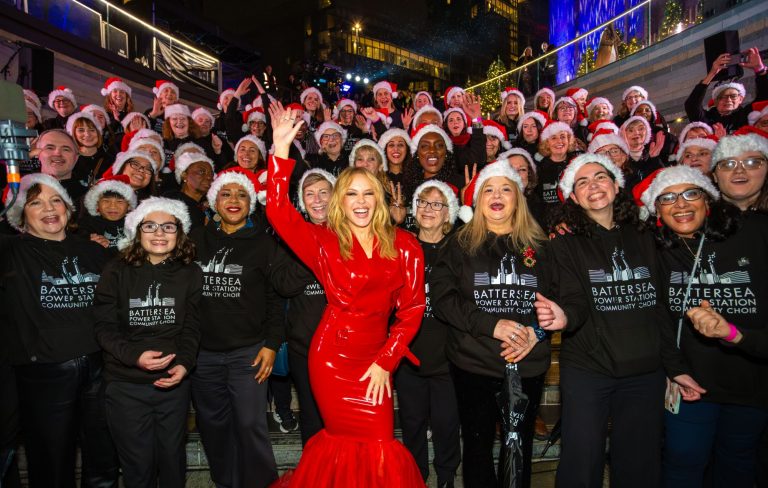 Watch Kylie Minogue make a surprise appearance at Battersea Power Station to turn on the Christmas lights