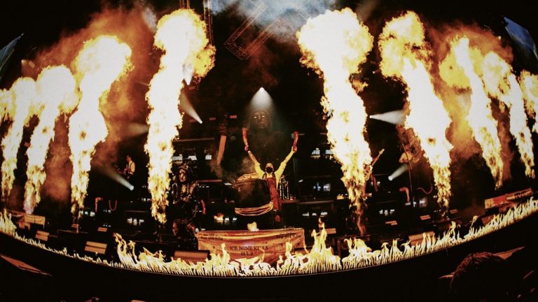 “Just when you think you’ve seen everything, he torches a baby doll and swings it overhead.” Chainsaws, meat cleavers and killer clowns: horror-obsessed metalcore mob Ice Nine Kills’ first UK arena tour makes GWAR look like Sesame Street